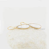 White Howlite Earrings, White Howlite 8x25mm Pear Shape Gold Plated Silver Gemstone Earrings, Elegant Long Drop Hook Earrings For Girls